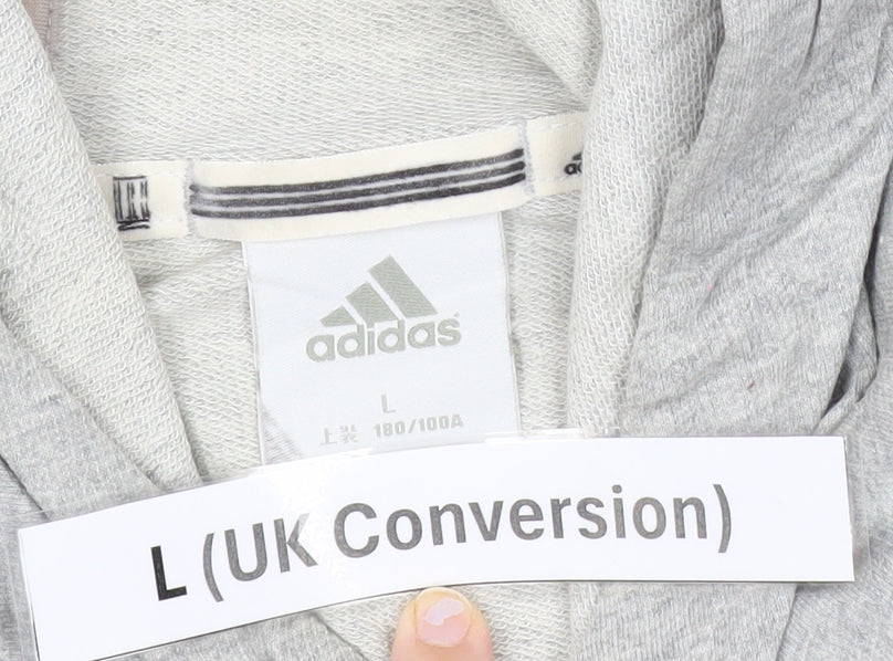 Adidas Mens Grey Pullover Hoodie Size L Regular Fit Lightweight