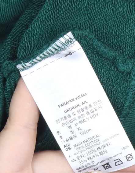 adidas Neo Mens Green Pullover Hoodie L Graphic Print Sweatshirt