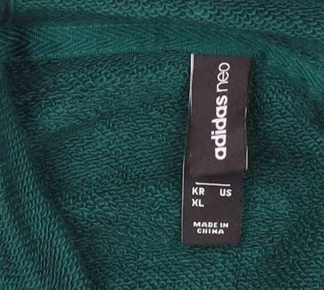 adidas Neo Mens Green Pullover Hoodie L Graphic Print Sweatshirt