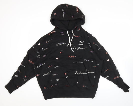 Puma Womens Black Small Pullover Hoodie Graphic Print Long Sleeve