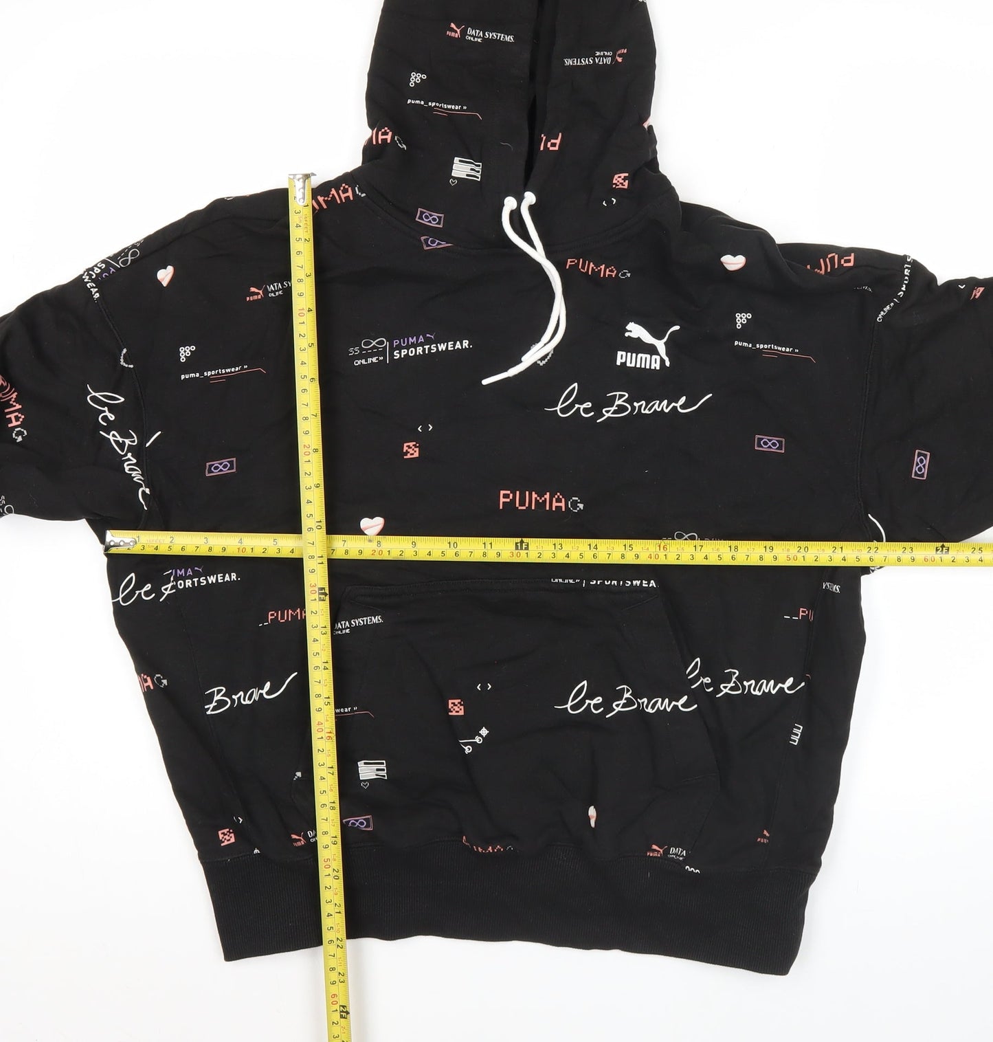 Puma Womens Black Small Pullover Hoodie Graphic Print Long Sleeve