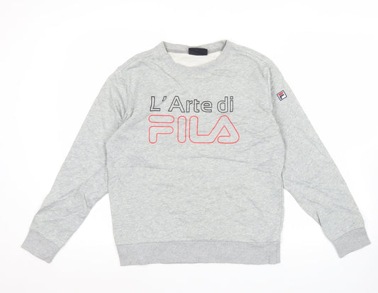 Additional front view of Fila men’s grey crew neck logo sweatshirt pullover, size M