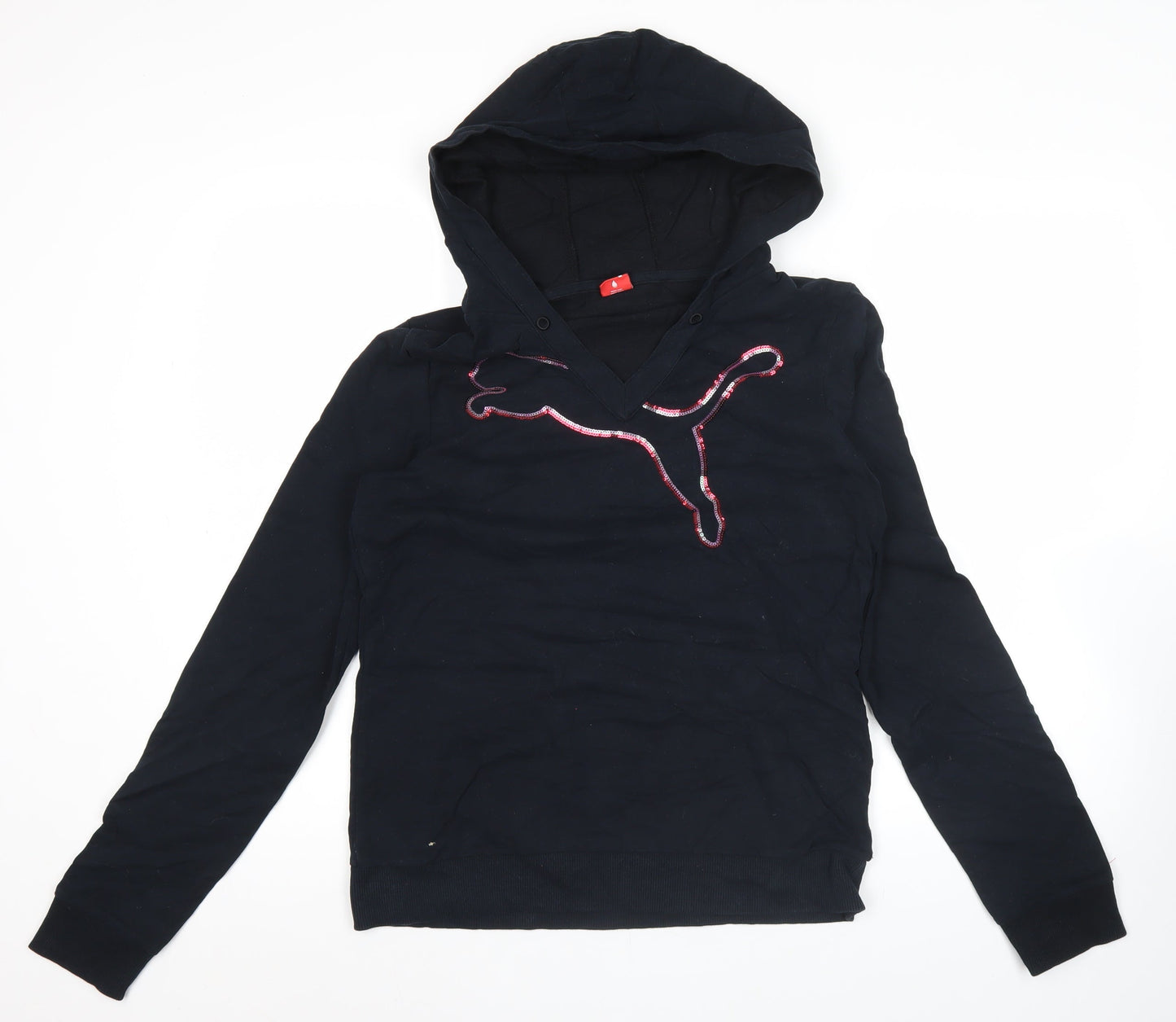 Puma Womens Black XXL Pullover Hoodie Sequin Logo Cotton Blend