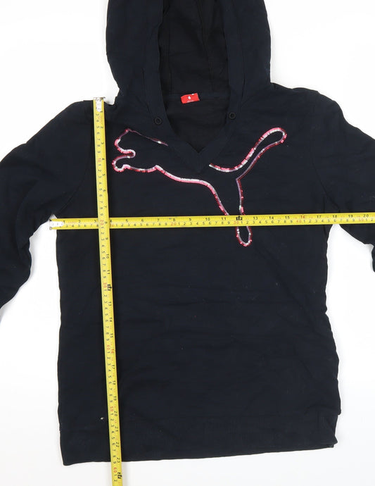 Puma Womens Black XXL Pullover Hoodie Sequin Logo Cotton Blend