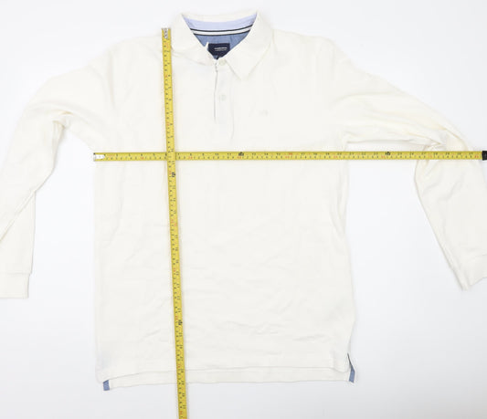 Quebramar Mens White Cotton Long Sleeve Collared Henley Sweatshirt L