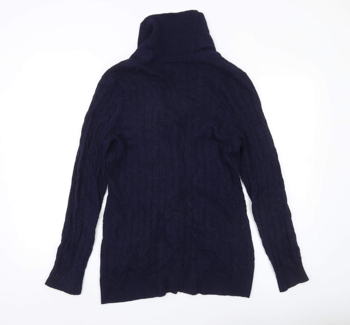 Ralph Lauren Women's Blue Cardigan M Cable Knit Wool Blend Shawl Collar