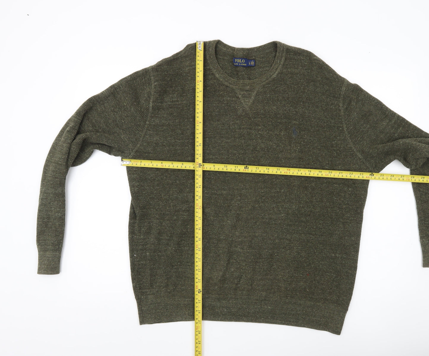 Polo Ralph Lauren Men’s Green Waffle Knit Cotton Pullover Jumper L