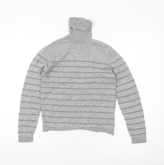 Massimo Dutti Womens Grey Roll Neck Wool Blend Striped Jumper Size 8