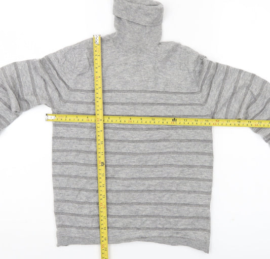 Massimo Dutti Womens Grey Roll Neck Wool Blend Striped Jumper Size 8