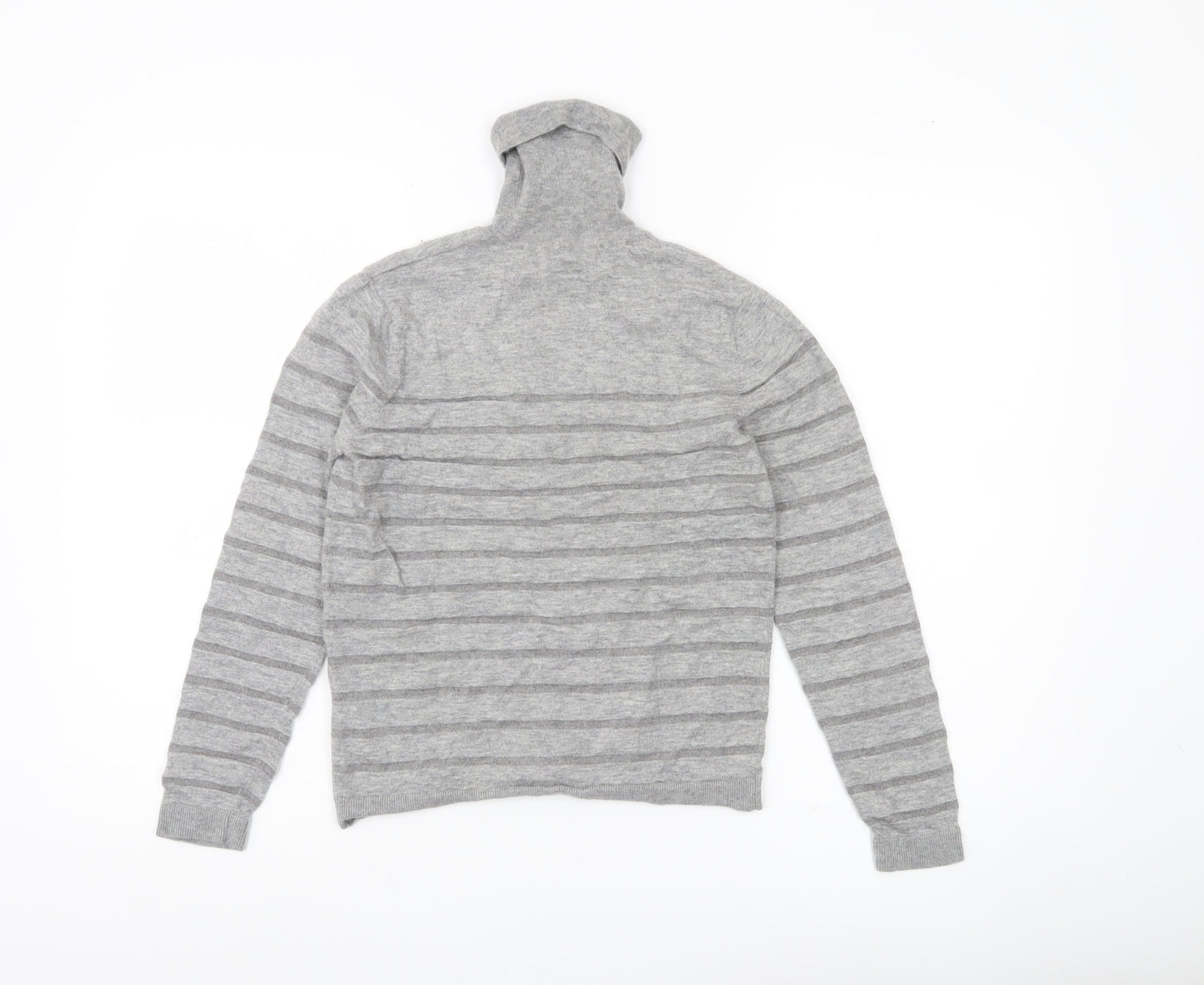 Massimo Dutti Womens Grey Roll Neck Wool Blend Striped Jumper Size 8