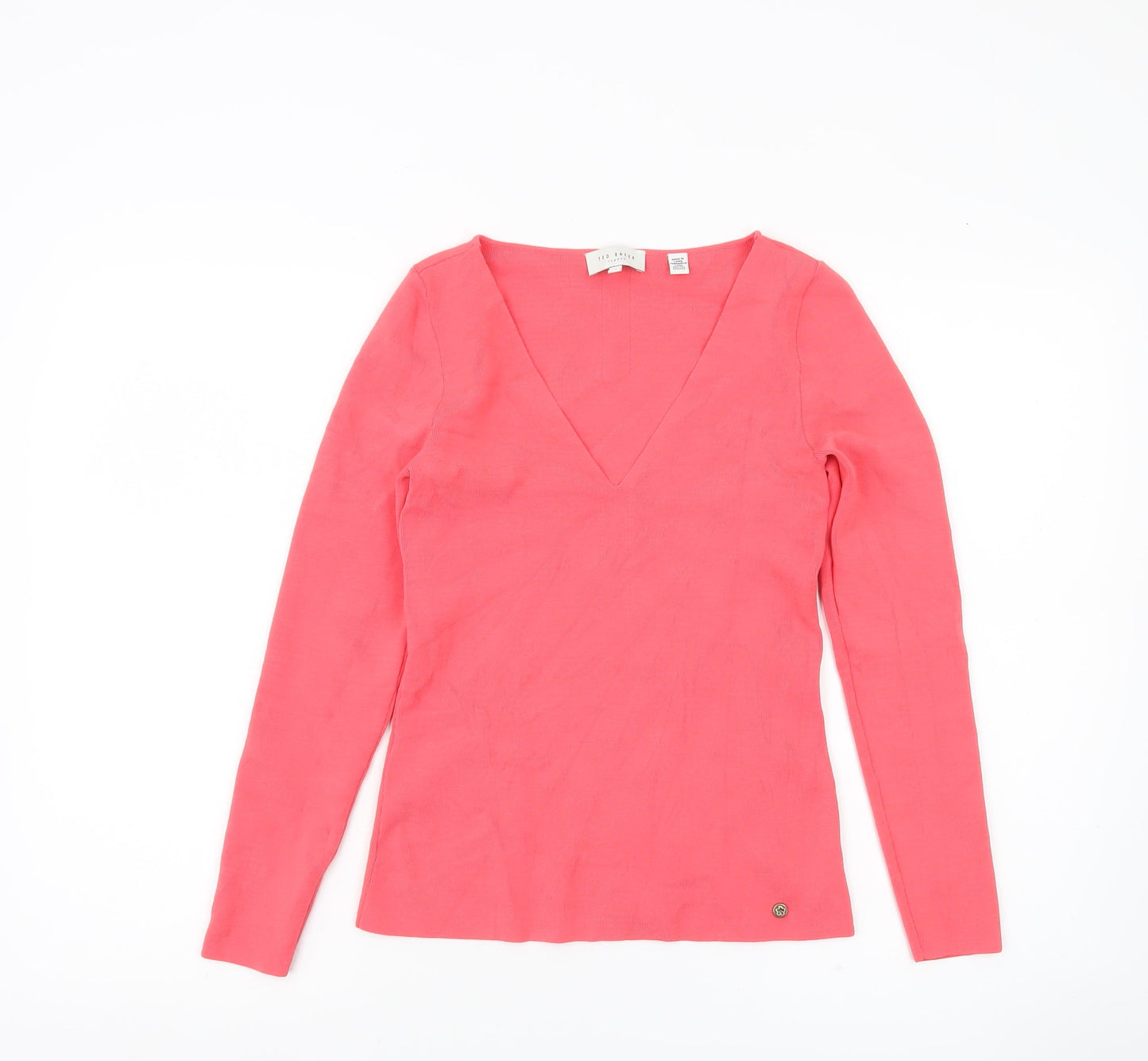 Ted Baker Womens Pink V-Neck Slim Fit Pullover Jumper Size 10