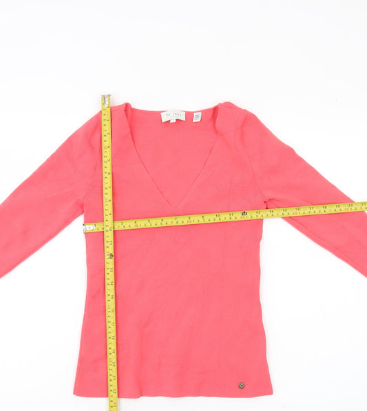 Ted Baker Womens Pink V-Neck Slim Fit Pullover Jumper Size 10