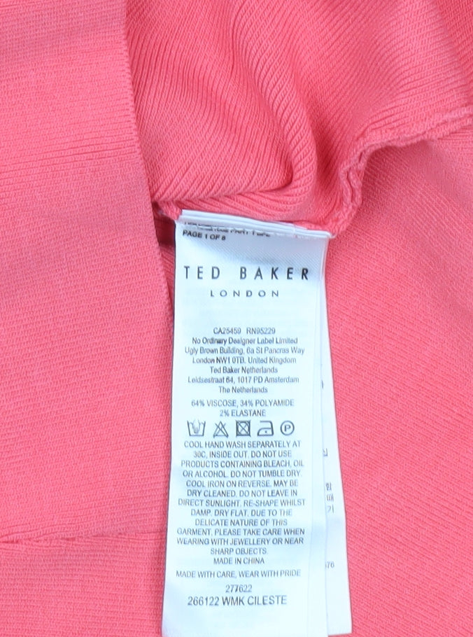 Ted Baker Womens Pink V-Neck Slim Fit Pullover Jumper Size 10