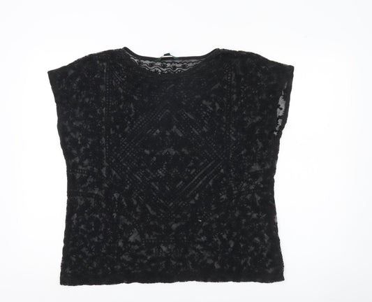 Ralph Lauren Womens Black Lace Velvet Blouse Size L Sleeveless