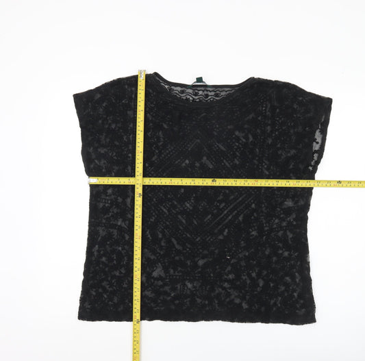 Ralph Lauren Womens Black Lace Velvet Blouse Size L Sleeveless