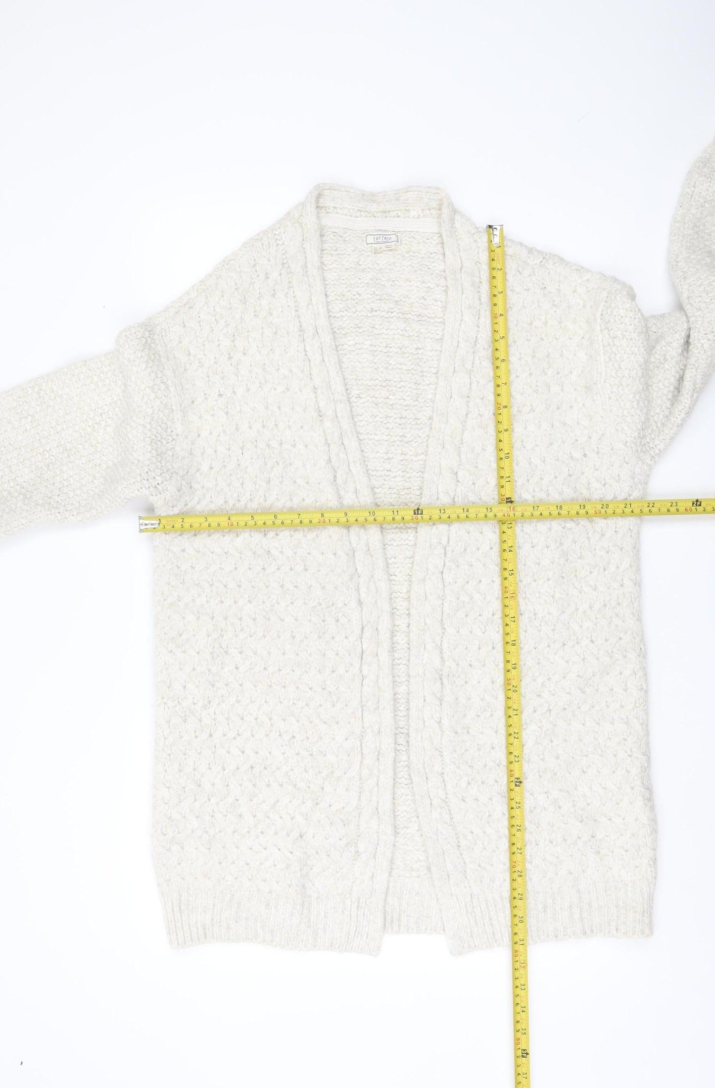 Fat Face Women’s Ivory Chunky Knit Cardigan UK 12 Relaxed Fit