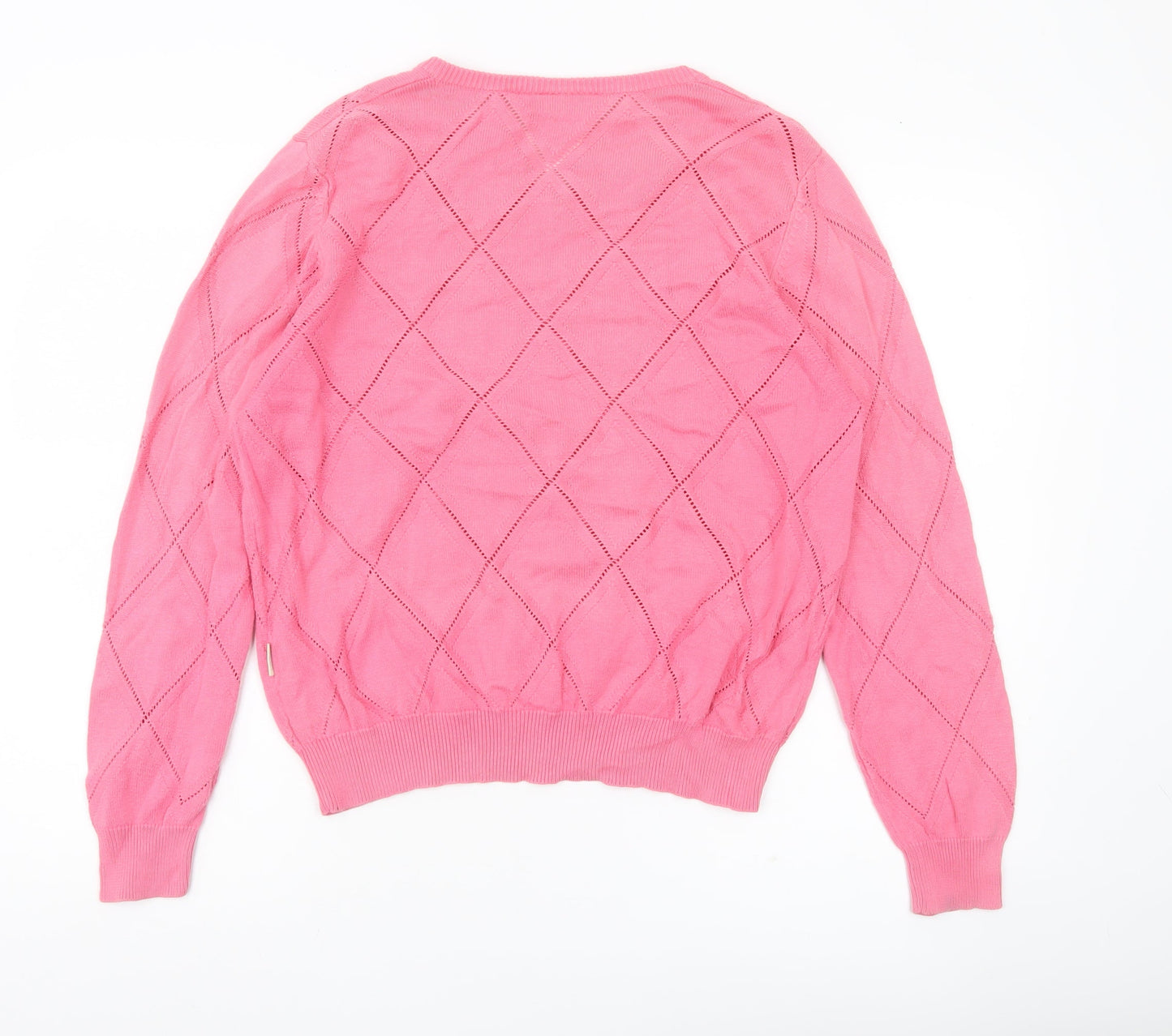 Glenmuir Women’s Pink Cotton V-Neck Argyle Pullover Jumper L