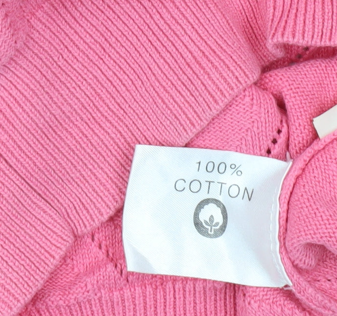 Glenmuir Women’s Pink Cotton V-Neck Argyle Pullover Jumper L