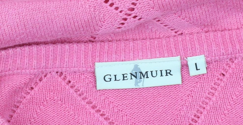 Glenmuir Women’s Pink Cotton V-Neck Argyle Pullover Jumper L