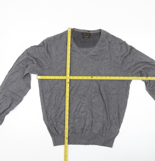 Massimo Dutti Men’s Grey L V-Neck Cotton Silk Cashmere Jumper