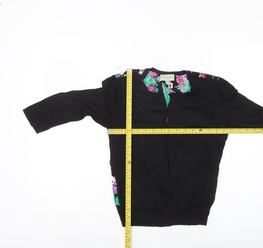 Laura Ashley Women’s Black Floral Silk Back Cardigan Size 10