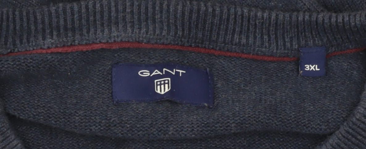 Gant Men’s Blue 3XL V-Neck Cotton Pullover Jumper