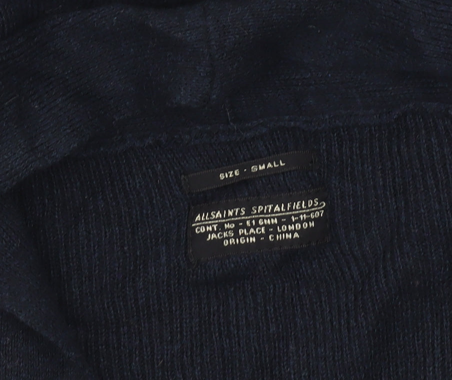 AllSaints Men’s Blue Slim Fit Cotton Cashmere Silk Cardigan Small