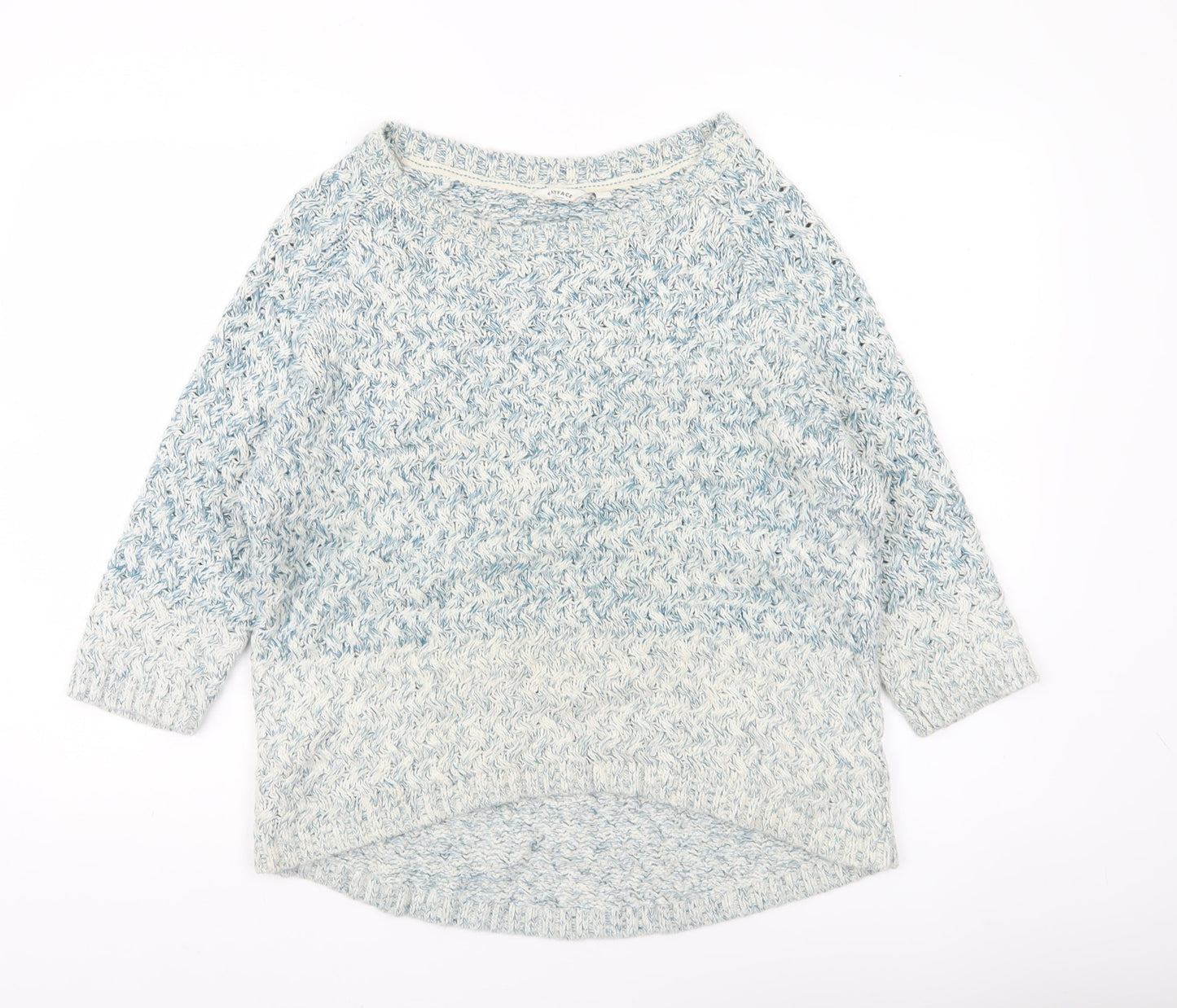 FatFace Women's Blue Knit Pullover Jumper M Linen Cotton 3/4 Sleeve