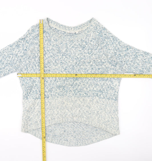 FatFace Women's Blue Knit Pullover Jumper M Linen Cotton 3/4 Sleeve