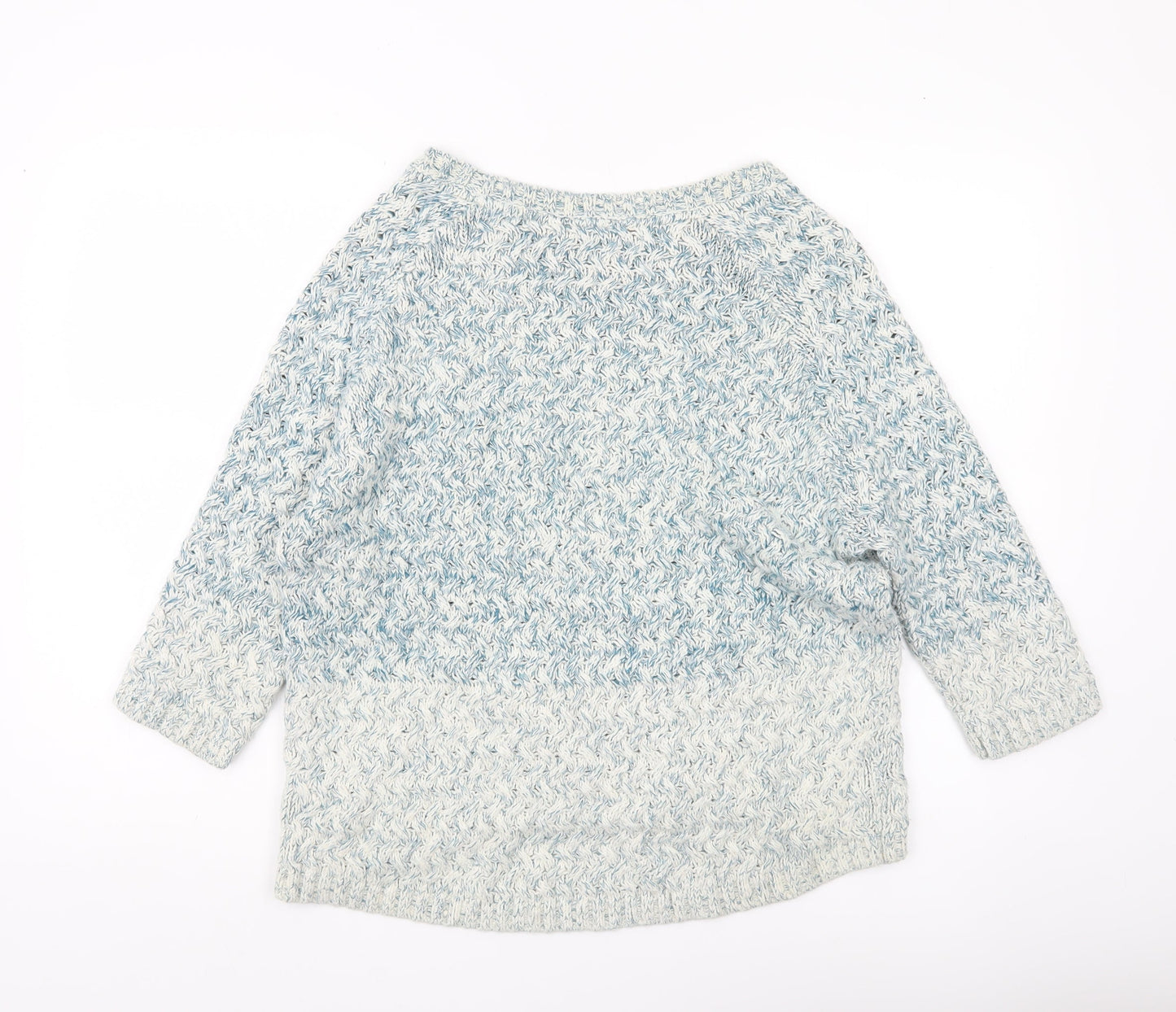 FatFace Women's Blue Knit Pullover Jumper M Linen Cotton 3/4 Sleeve