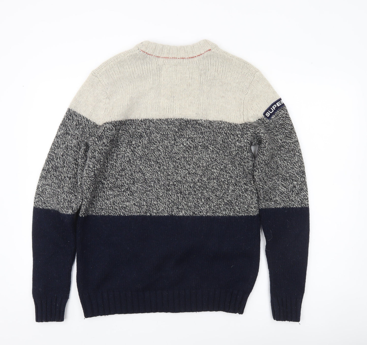Superdry Men's Beige Grey Blue Striped Pullover Jumper Size L