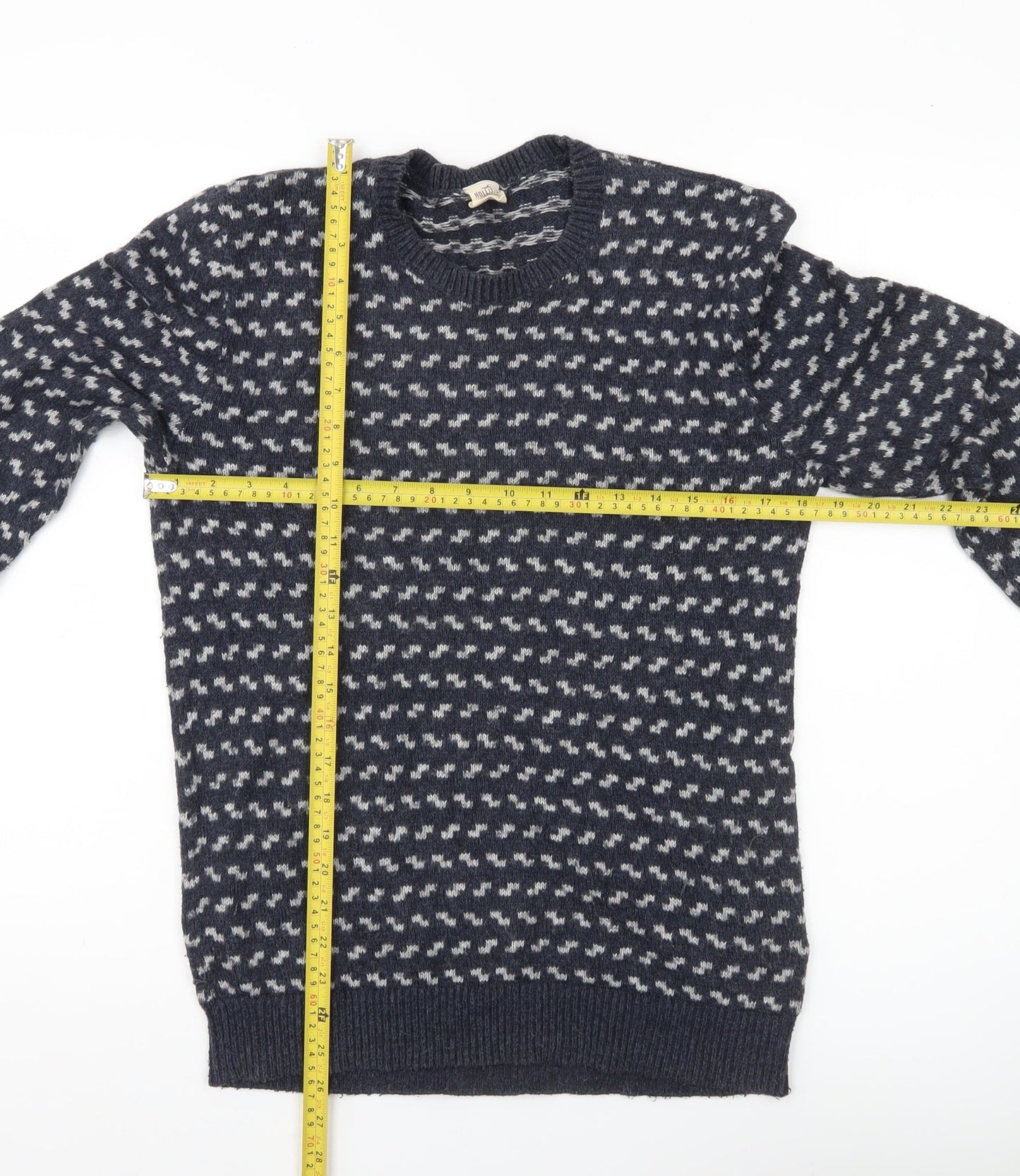 Hollister Men's Blue Small Pullover Jumper Crew Neck Knit Geometric