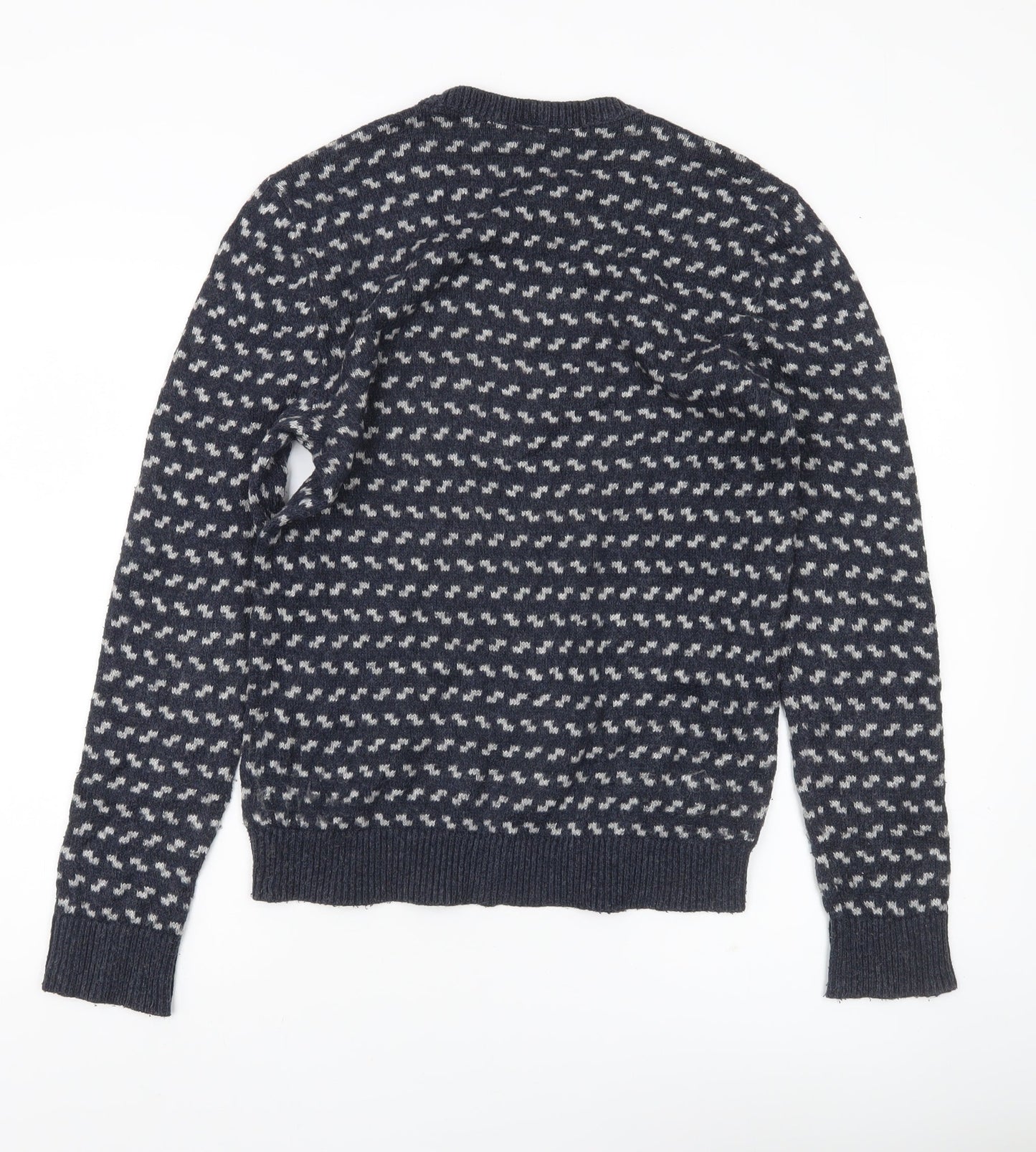 Hollister Men's Blue Small Pullover Jumper Crew Neck Knit Geometric