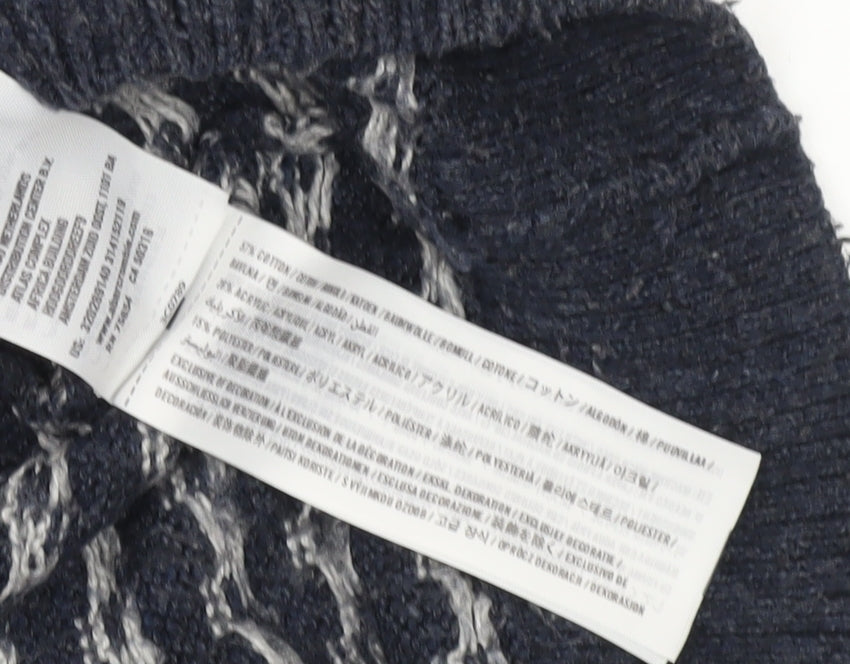 Hollister Men's Blue Small Pullover Jumper Crew Neck Knit Geometric