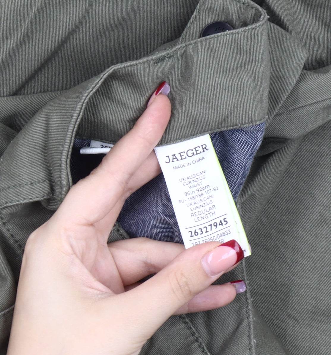 Jaeger Men's Green Chino Trousers 36W 32L Regular Fit Cotton