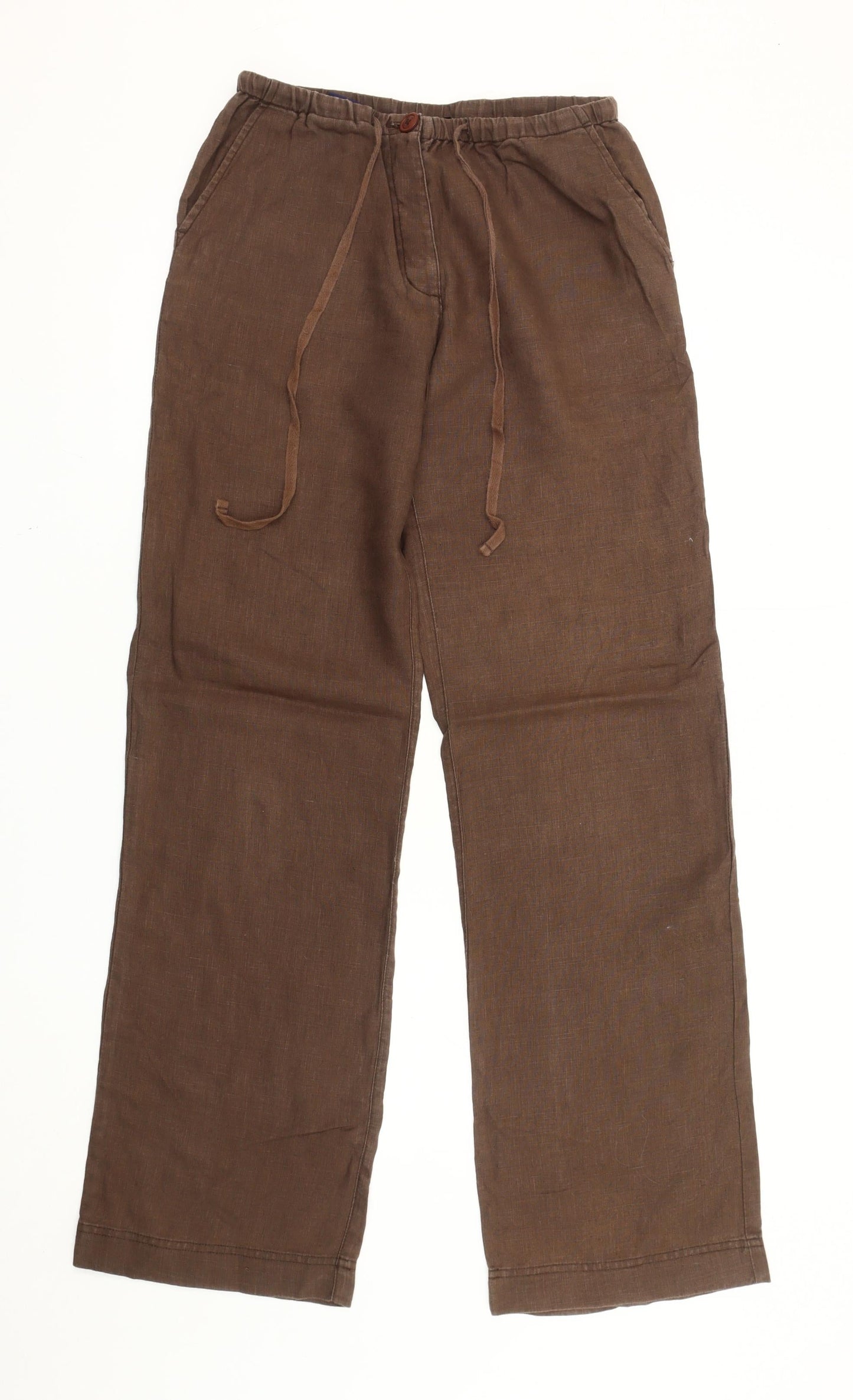 Boden Women’s Brown Linen Straight Leg Trousers Size 12 Long