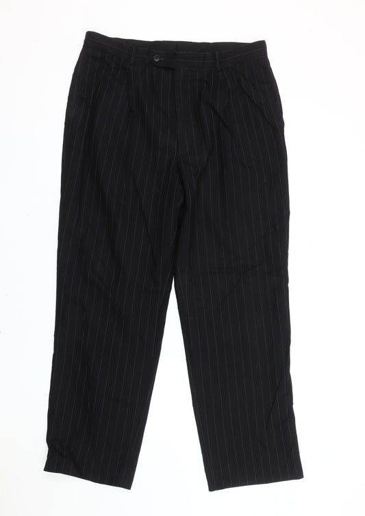 Austin Reed Men's Black Pinstripe Wool Dress Pants 36S