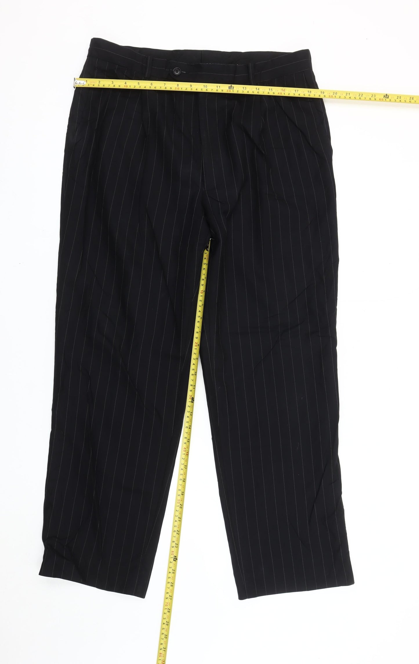 Austin Reed Men's Black Pinstripe Wool Dress Pants 36S