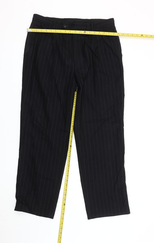 Austin Reed Men's Black Pinstripe Wool Dress Pants 36S