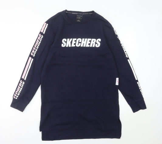Skechers Women’s Blue Logo T-Shirt Dress Size 8 Casual Long Sleeve