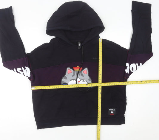 Adidas Womens Black Cat Graphic Pullover Hoodie UK 10