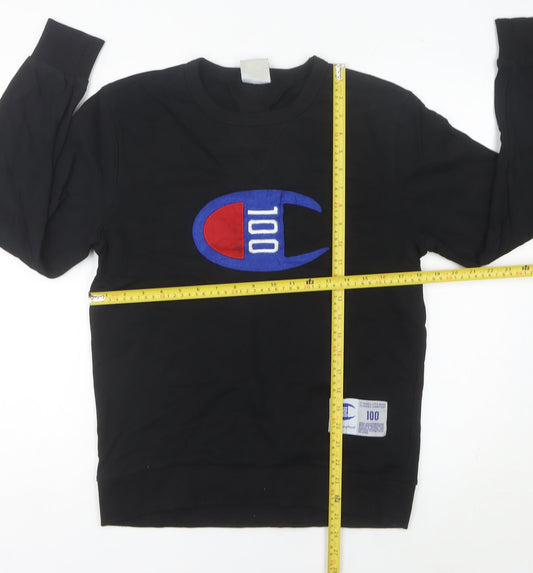 Champion Unisex Adults Black Medium Pullover Sweatshirt Logo