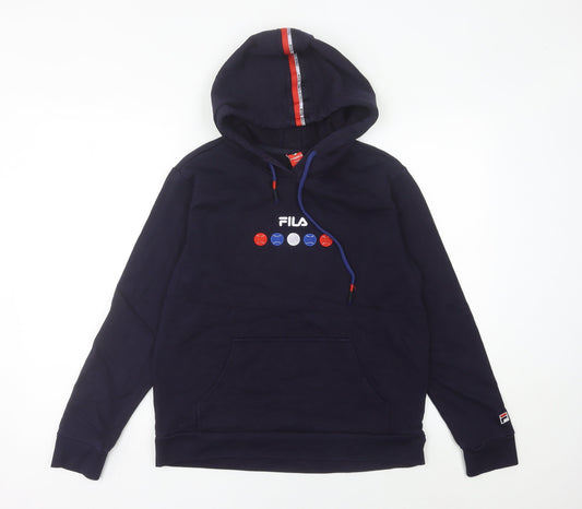 Fila Womens Navy Blue Pullover Hoodie Size 10 UK Long Sleeve Logo