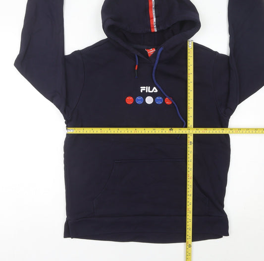 Fila Womens Navy Blue Pullover Hoodie Size 10 UK Long Sleeve Logo