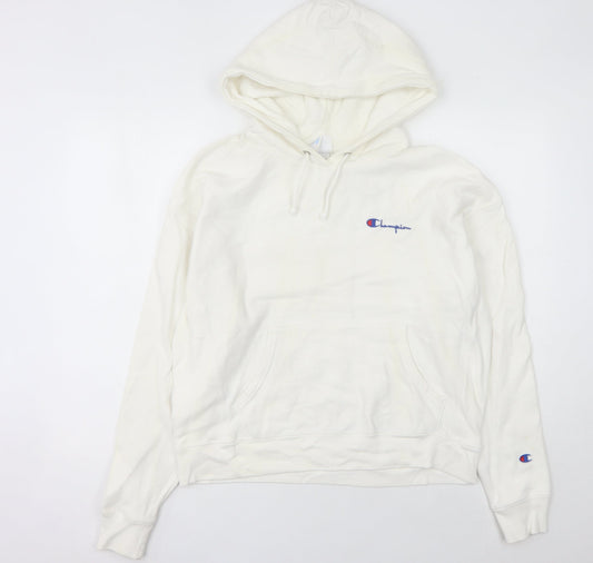 Champion Women’s White Hoodie L Pullover Logo Cotton Blend