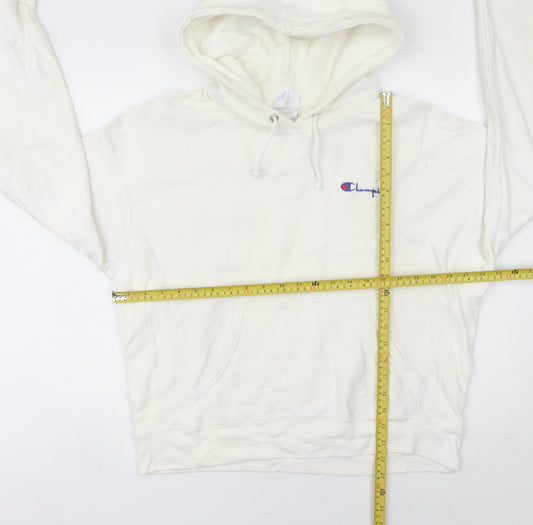 Champion Women’s White Hoodie L Pullover Logo Cotton Blend