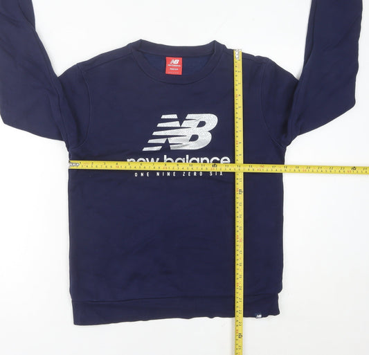 New Balance Women's Blue Logo Sweatshirt UK 8 Pullover Crew Neck