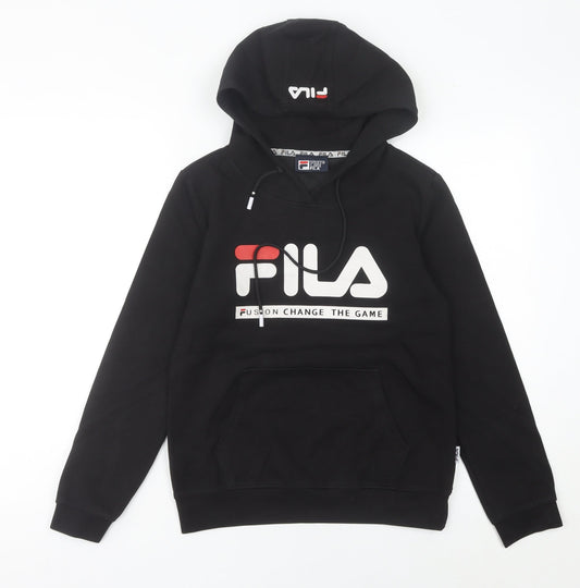 FILA Womens Black Pullover Hoodie Size 6 Regular Fit Logo Sportswear