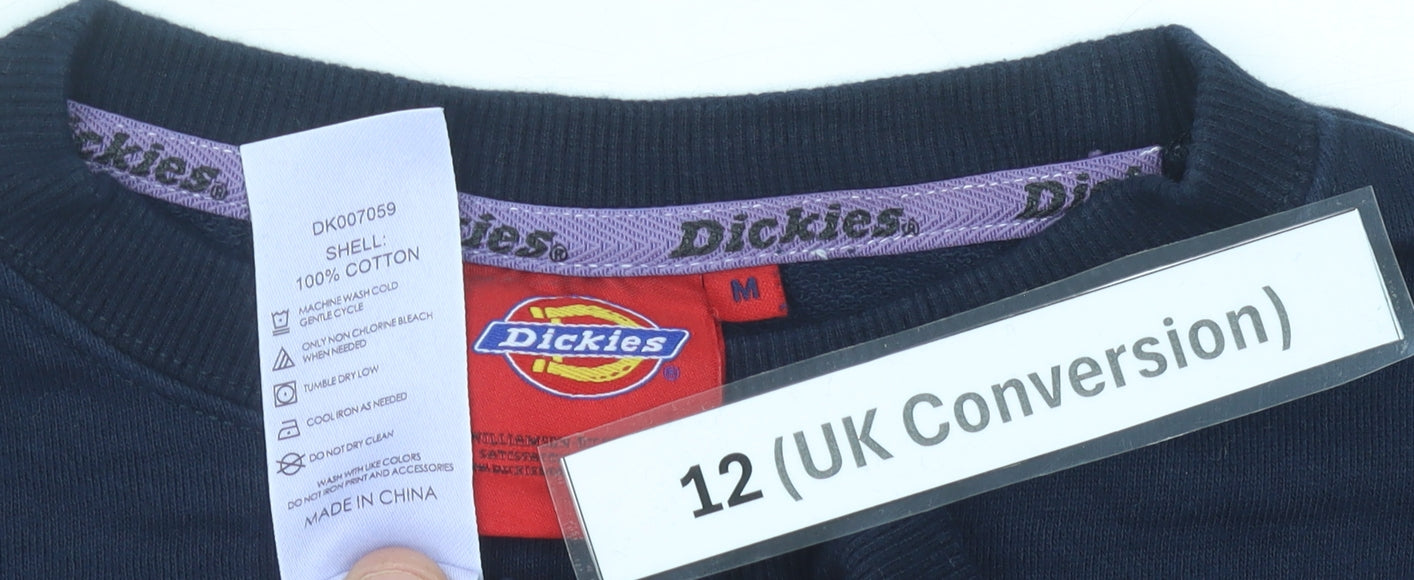 Dickies Womens Navy Blue Logo Sweatshirt Size 12 UK Cotton Crew Neck