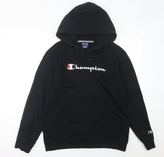 Champion Womens Black Hoodie UK 12 Pullover Logo Sweatshirt